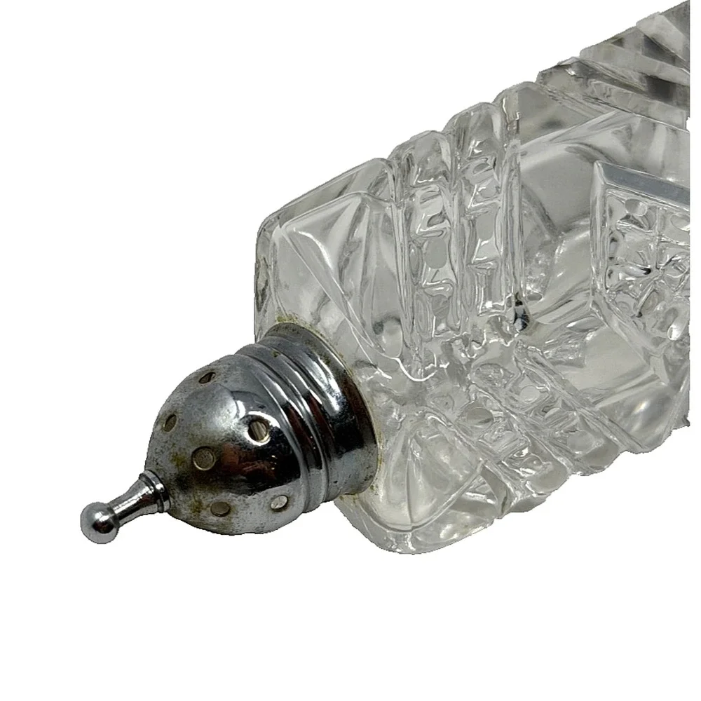 Vintage Clear Cut Glass Crystal Salt or Pepper Shaker Silver Tone Cap